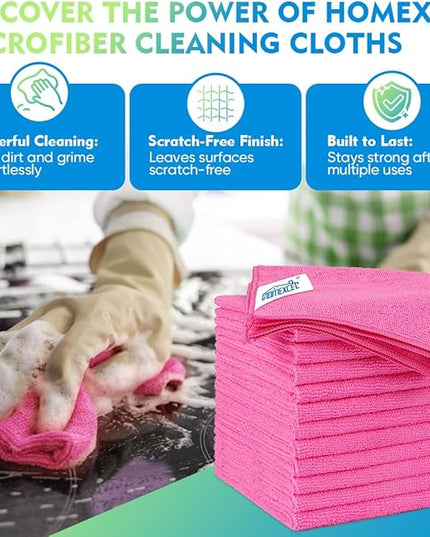 HOMEXCEL Pink Microfiber Cleaning Cloth 12 Pack, 12.5 x 12.5 inch Microfiber Towels for Cars, Ultra Absorbent Car Washing Cloth, Lint Free Streak Free Cleaning Rags for Car, Kitchen, and Window