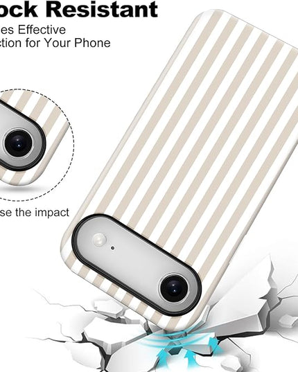 Magnetic for iPhone 17 Air Case Cute Stripes Phone Case, Shockproof Slim TPU and Hard PC Protective Phone Cover Compatible with MagSafe Designed for Women Girls, Apricot