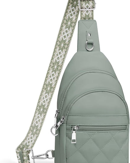 Sling Bag for Women, Anti-Theft RFID Crossbody Bag Nylon Sling Purse for Travel, Puffy Small backpack for Daily Hiking Sports Green