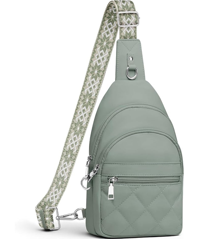 Sling Bag for Women, Anti-Theft RFID Crossbody Bag Nylon Sling Purse for Travel, Puffy Small backpack for Daily Hiking Sports Green
