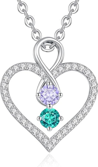 LOUISA SECRET Infinity Double Birthstone Necklace, 925 Sterling Silver Tiny Pendant Heart Necklace for Women Wife Her, Best Jewelry Gift Heart Jewelry Meaningful Gift for Valentine's Day, Christmas, Birthday Anniversary
