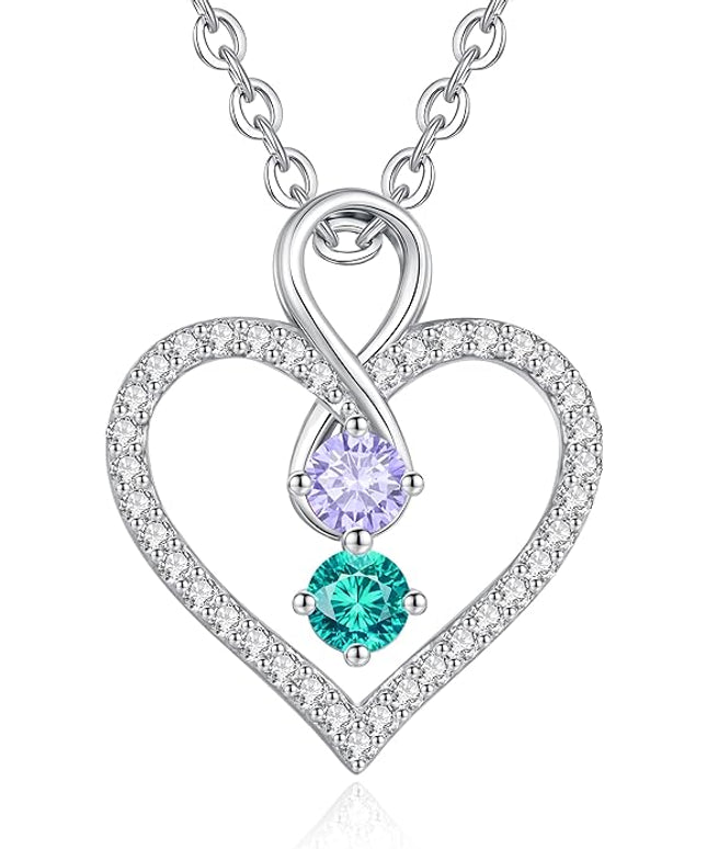 LOUISA SECRET Infinity Double Birthstone Necklace, 925 Sterling Silver Tiny Pendant Heart Necklace for Women Wife Her, Best Jewelry Gift Heart Jewelry Meaningful Gift for Valentine's Day, Christmas, Birthday Anniversary
