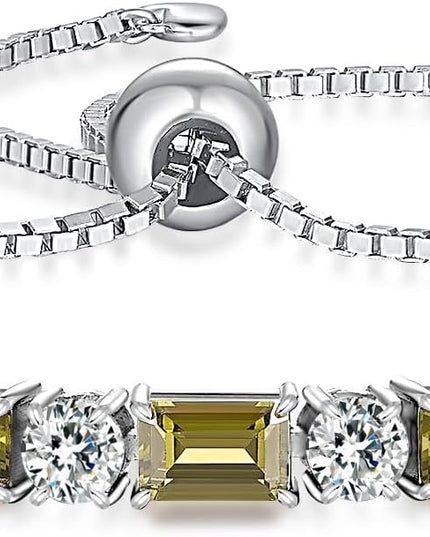 Birthstone Tennis Bracelets for Women White Gold Sterling Silver Gemstone Bracelets Adjustable Chain 6-9 Inchs Jewelry Anniversary Birthday Gifts for Women Mom Wife Her