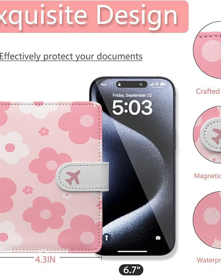 Passport Holder, Travel Wallet Cover with Pen Loop | Cute RFID Blocking Leather Case with Magnetic Closure for Travel Essentials-Garden