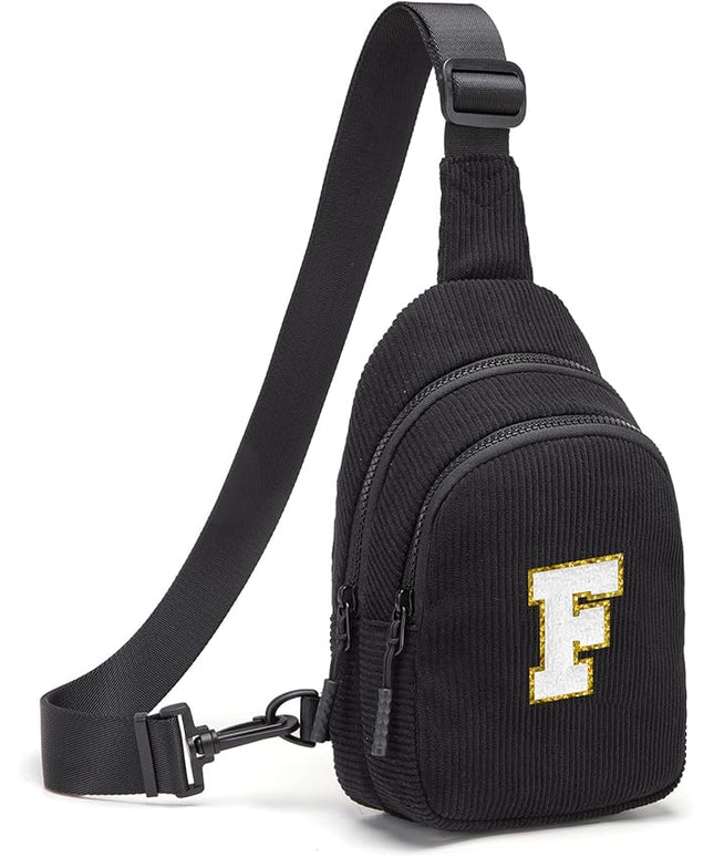 Viverte Small Corduroy Sling Bag Initial Crossbody Bag Fanny Pack for Girls Personalized Birthday Gifts for Teen Girls Gifts