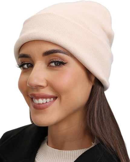 100% Cotton Beanie Hat- Unisex Ultra Soft Winter Warm Stretch Knit Cuffed Hats Fisherman Beanies Skull Cap