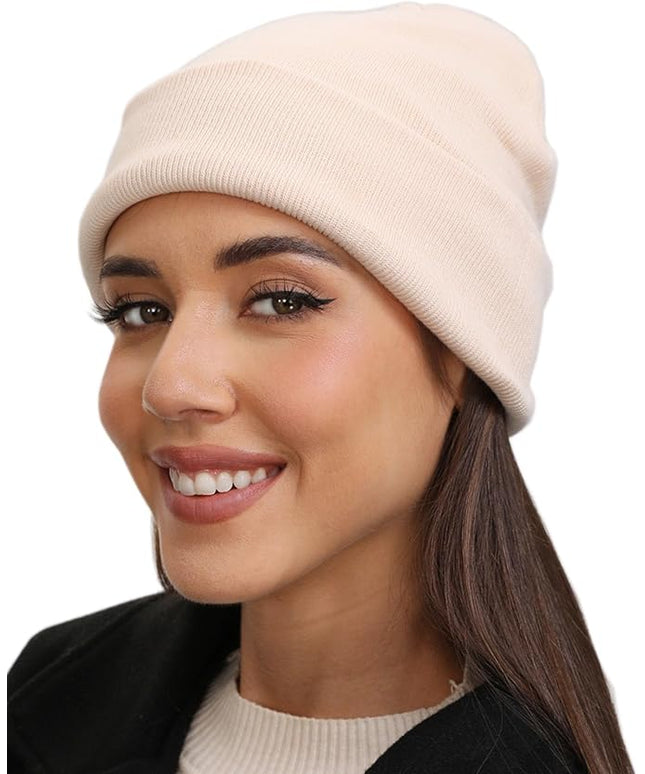 100% Cotton Beanie Hat- Unisex Ultra Soft Winter Warm Stretch Knit Cuffed Hats Fisherman Beanies Skull Cap
