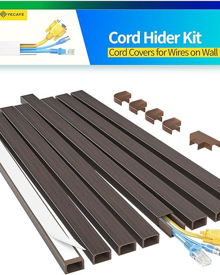 Yecaye Cord Hider, 113in Medium Cord Covers for Wires on Wall, Cord Organizer for 2-3 Wires, Easy Install Cable Management Kit, TV Cable Hider for Home Office, W0.95in H0.55in, Darkwood