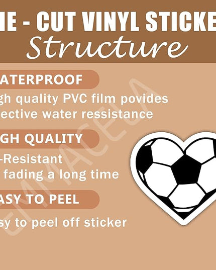 (3PCS) Soccer Heart Stickers – Waterproof Vinyl Decals for Laptop, Water Bottle, Notebook, Phone, Gift for Soccer Players, Teams, Fans, Sports Stickers – 3" x 3"