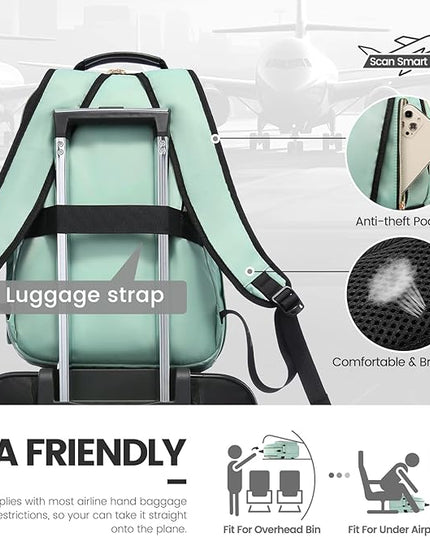LOVEVOOK Laptop Backpack for Women 17.3 inch,Cute Womens Travel Backpack Purse,Professional Laptop Computer Bag,Waterproof Work Business College Teacher Bags Carry on Backpack with USB Port,Mint Green