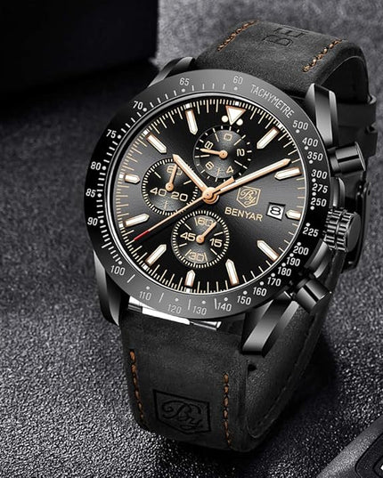 BY BENYAR Watch for Men Analog Quartz Chronograph Waterproof Luminous Designer Mens Wrist Watches Business Work Sport Casual Dress Watch with Silicone Strap Elegant Gifts for Men