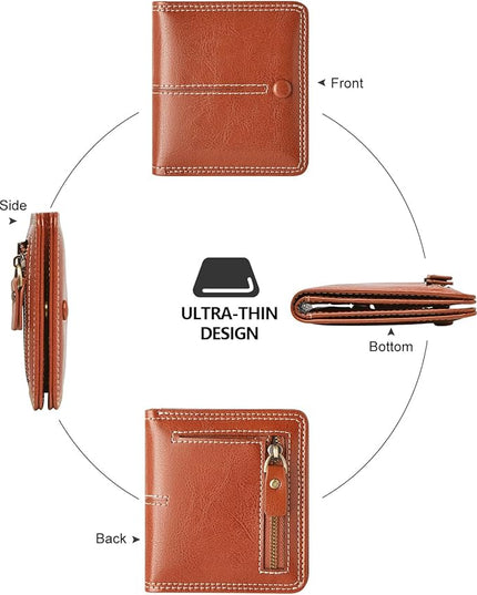 TFKGS Slim Wallet for Women RFID Wallet Women Small Wallets Woman Thin Credit Card Holder RFID womens wallet Blocking Bifold Compact Pocket Ladies Leather Brown Mini Purse