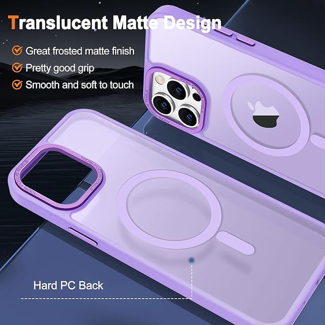 Hython Case for iPhone 15 Pro Max Case Magnetic Translucent Matte Phone Cases 6.7" [Compatible with MagSafe] Thin Slim Fit Shockproof Bumper Hard Protective Cover for Women Men Girls, Light Purple