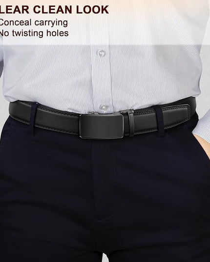 KEMISANT Men Belt 2 Pack, Leather Ratchet Belt Easy Click Slide For Men 1 3/8",Cut for Fit