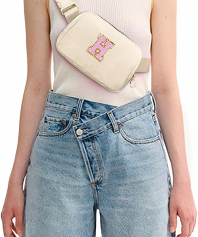 Uygafly Belt Bag Fanny Pack Crossbody Bags with Initials Letter Patch Cute Stuff Birthday Gifts for Teenager Girls Trendy Stuff for Teens | Khaki,H