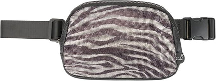 C.C Animal Print Rhinestone Fanny Pack – Leopard & Zebra Waist Bag, Crossbody Belt Bag with Adjustable Strap (Animal Print - Zebra)