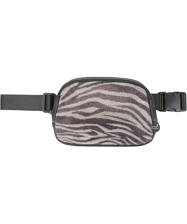 C.C Animal Print Rhinestone Fanny Pack – Leopard & Zebra Waist Bag, Crossbody Belt Bag with Adjustable Strap (Animal Print - Zebra)