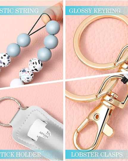 Weewooday Wristlet Bracelet Keychain Wallet Gift for Women Christmas Small Silicone Beaded Keyring Purse Leather Card Holder(Gray)