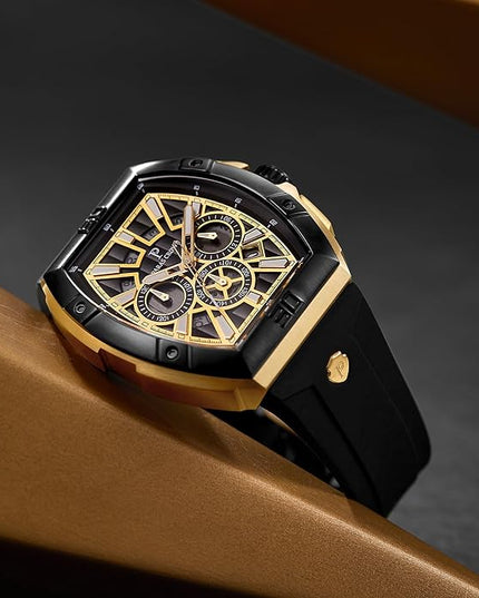 Paras Crown Watches for Men Tonneau 5ATM Waterproof Quartz Luxury Chronograph Analog Men's Wrist Watches Stainless Steel Case Mens Watches