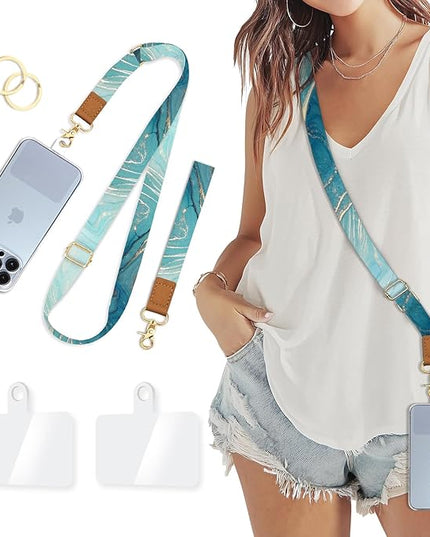 Phone Lanyard Crossbody Wrist Strap, Green Marble Cell Phone Lanyards for Around the Neck Wristlet Shoulder, Adjustable Neck Strap for Car Keys Keychain Wallet ID Badge