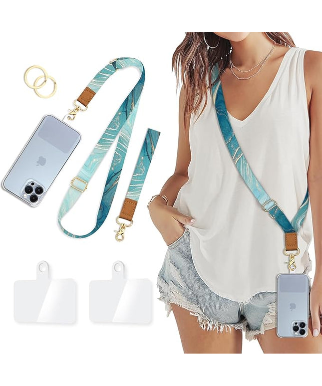 Phone Lanyard Crossbody Wrist Strap, Green Marble Cell Phone Lanyards for Around the Neck Wristlet Shoulder, Adjustable Neck Strap for Car Keys Keychain Wallet ID Badge