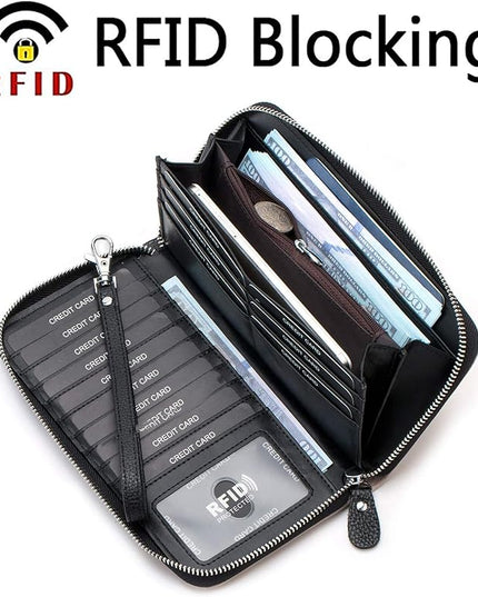 Moflycom Womens Wallet RFID Blocking Genuine Leather Multi Credit Card Large Capacity Zip Around Clutch Travel Purse Wristlet