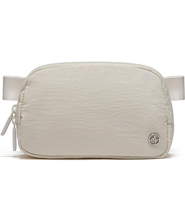 Pander Two Way Zipper Fanny Pack Nylon Everywhere Belt Bag for Women, Water Repellent Waist Packs, Crossbody Bags with Adjustable Strap (White Opal).