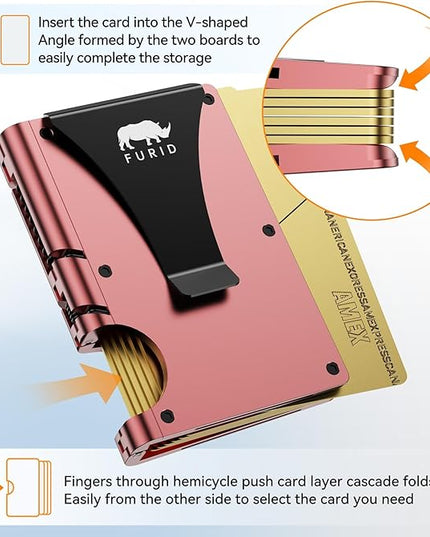 furid Small RFID Wallet for Women: Slim Minimalist Metal Card Wallets with Money Clip - Front Pocket Credit Cards Holder for Work Business Travel - Gift for Wife Mother