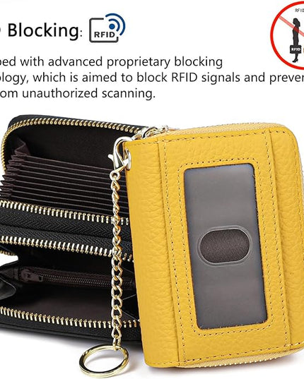 imeetu RFID Credit Card Holder, Small Leather Zipper Card Case Wallet for Women