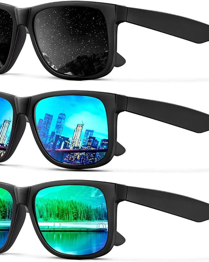 KALIYADI Sunglasses Men Polarized Sun glasses for Mens Womens Classic Matte Black Frame UV Protection 3pack