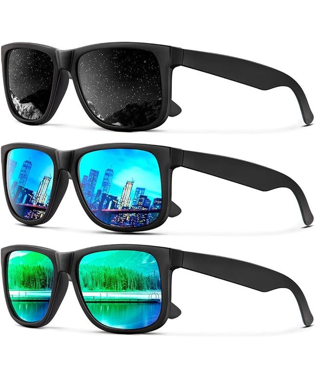 KALIYADI Sunglasses Men Polarized Sun glasses for Mens Womens Classic Matte Black Frame UV Protection 3pack