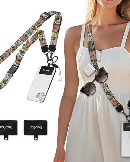 Phone Lanyard Crossbody, Boho Cell Phone Strap for Around The Neck Adjustable, Anti Theft Cute Lanyard for iPhone Case ID Holder Keys Accessories Travel Essential