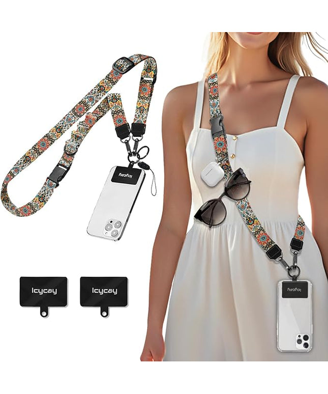 Phone Lanyard Crossbody, Boho Cell Phone Strap for Around The Neck Adjustable, Anti Theft Cute Lanyard for iPhone Case ID Holder Keys Accessories Travel Essential