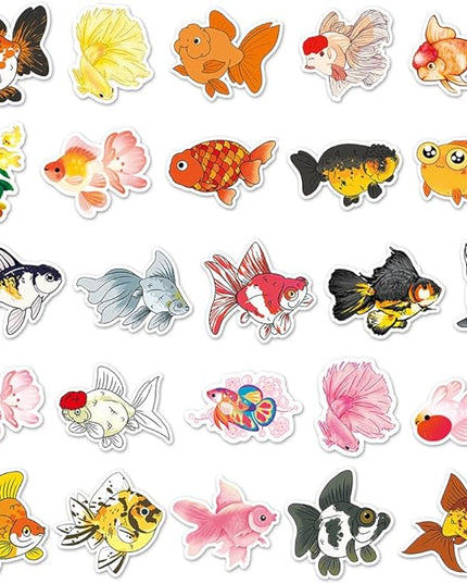Cute Goldfish Vinyl Stickers, 50 PCS Waterproof Fish Decals for Laptops, Scrapbooking, Notebooks, Water Bottles, Suitcases, Phones & DIY Decor