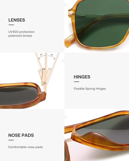 SOJOS Sunglasses for Women & Men, Square, Retro, Polarized Lens, Trendy Aviator, 90s Shades
