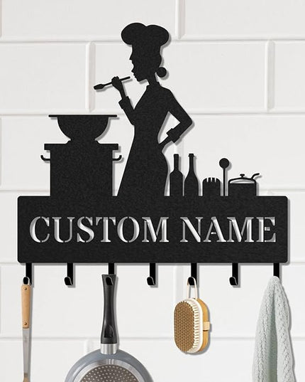 LOWACOS Personalized Key Holder for Wall, Custom Metal Kitchen Key Hooks with Name, Meta Jacket Holder Hooks Organizer Rack, Jacket Hanger Decor for Kitchen, Entryway, Hallway, Office, Doorway