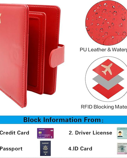 Melsbrinna Rfid Passport Holder for Travel women/Men, Cute Passport Wallet Rfid Blocking Card Slots, Rfid Passport Cover/CaseTravel Wallet, Passport Book Holder (1, Red2)