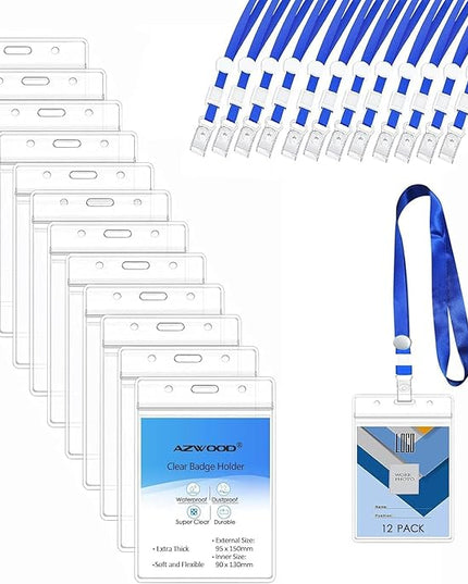 Passport Badge Holders with Lanyard, 3.5x6 Inch 12pack Heavy Duty Clear Plastic PVC Card Insert Protector Vertical Waterproof Transparent ID Badge Holder for Name Badges and Press Passes