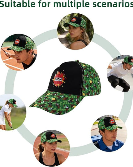 Pixel Baseball Cap for Boys, Adjustable Green Game Theme Hat for Men Teens Fans Gamers Cool Trendy Gift