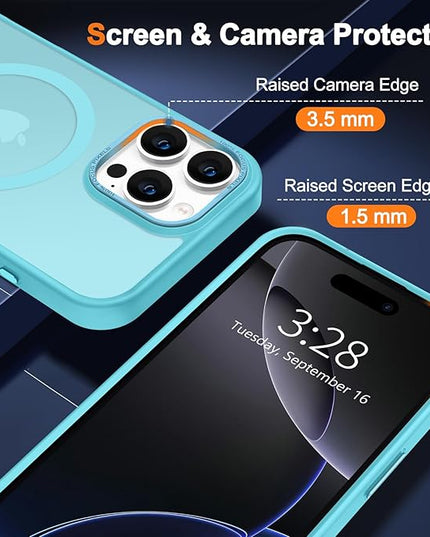 Hython Case for iPhone 16 Pro Case Magnetic Translucent Matte Phone Cases 6.3" [Compatible with MagSafe] Thin Slim Fit Shockproof Bumper Hard Protective Cover for Women Men Girls, Frosted Lake Blue