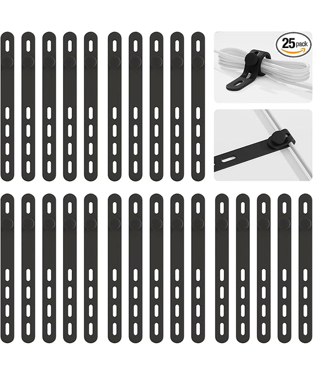 25Pack Silicone Cable Ties,Reusable Cord Organizer for Bundling Electrical Cords,Adjustable Data Cable Organizer Ties,High Elasticity Cable Straps for Home/Office/School/Travel(Black)