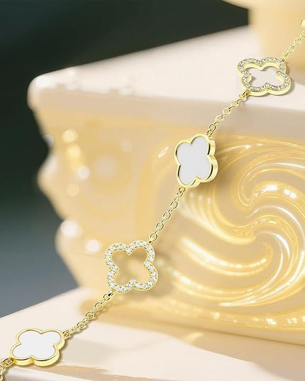 Clover Bracelet for Women 18k Gold Plated Silver Lucky Four Leaf Link Chain Bracelets Charm Trendy Jewelry Gifts for Women
