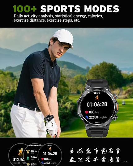 Fitness Smart Watch for Men Women, Bluetooth Calling & 1.8" AMOLED, SpO2/Heart Rate/Sleep Tracker, 100+ Workout Modes, IP67 Waterproof, 7+Day Battery, iPhone Android Compatible Black