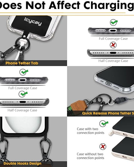Phone Lanyard Crossbody, Black Cat Leaf Cell Phone Strap for Around The Neck Adjustable, Anti Theft Cute Lanyard for iPhone Case ID Holder Keys Accessories Travel Essential