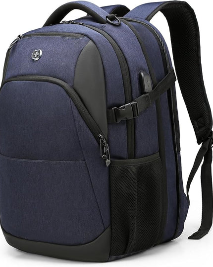 Swissdigital Design Travel Laptop Backpack for Men and Women, 35L Expandable Large Business Backpack with USB Charging Port for Fits 17 Inch Notebook, Blue | SD1671-12