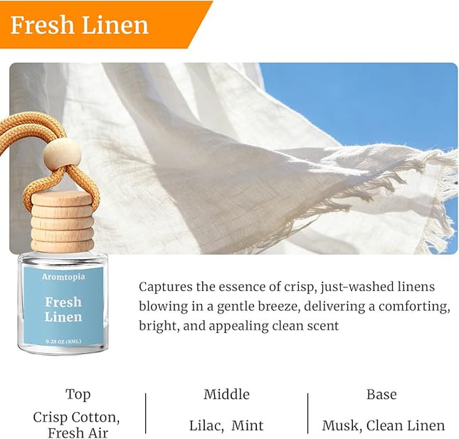 Car Air Freshener Diffuser 2 Pack, Hanging Car Fragrance Diffuser - Fresh Linen Fragrance Oil Air Diffuser for Car, Long Lasting Refreshing Fragrance, Pack of 2