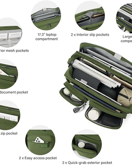 Hanke Convertible Laptop Bag, 3 In 1 Briefcase Backpack 17.3 Inch Computer Bag for Men Women, Travel Laptop Briefcase Messenger Bag, Underseat Carry On Personal Item, Pine Green