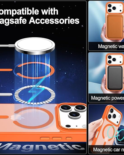 Hython Case for iPhone 17 Pro Case Magnetic Translucent Matte Phone Cases 6.3" [Compatible with MagSafe] Thin Slim Fit Shockproof Bumper Hard Protective Cover for Women Men Girls, Frosted Orange