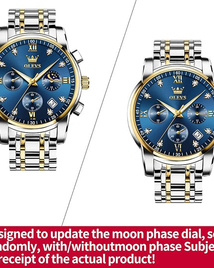 OLEVS Men's Luxury Watch Waterproof Luminous Easy Read Chronograph Watches Full Gold/White Dail/Black Face with Calendar Wristwatch