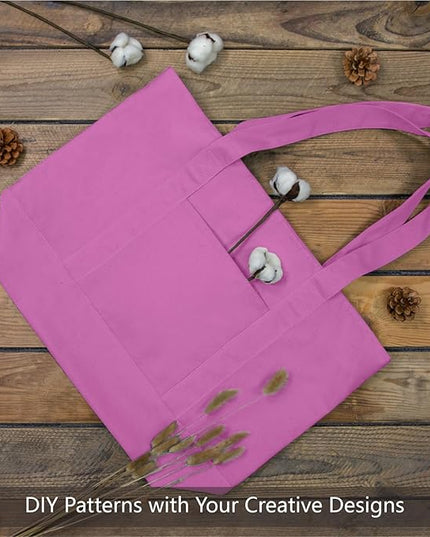 TOPDesign 3-Pack Canvas Tote Bags with an External Pocket, Reusable Grocery Shopping Bags, Top Zipper Closure, Daily Essentials (Light Purple)